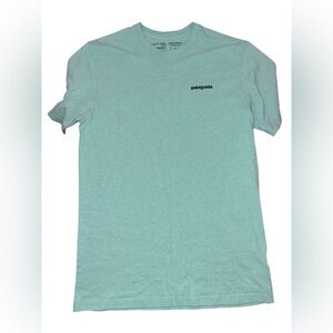 Patagonia Fitz Roy Trout Responsibili-Tee sz Medium Aqua Green double graphic